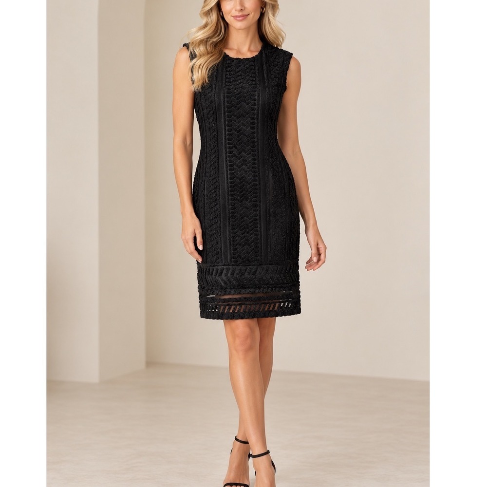 The Label Life Women's Black Textured Sleeveless Knee Length Dress Medium NWT